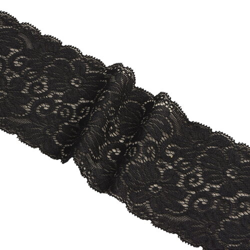 Dentelle élastique fleurs 85mm noir au mètre
