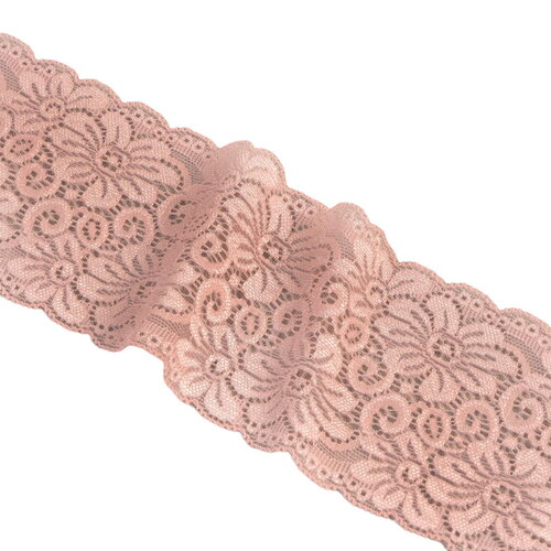 Dentelle élastique fleurs 85mm saumon au mètre