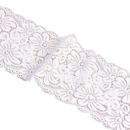 Dentelle élastique fleurs 85mm blanc au mètre