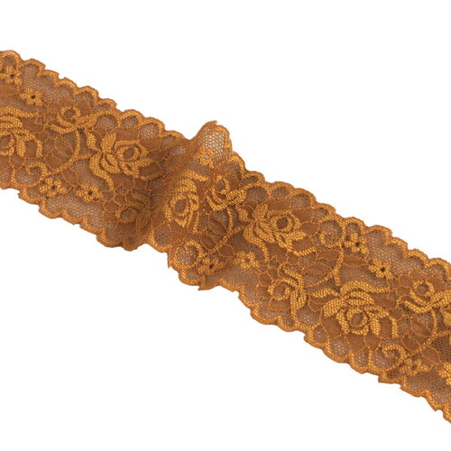 Dentelle élastique fleurs 62mm marron chocolat au mètre