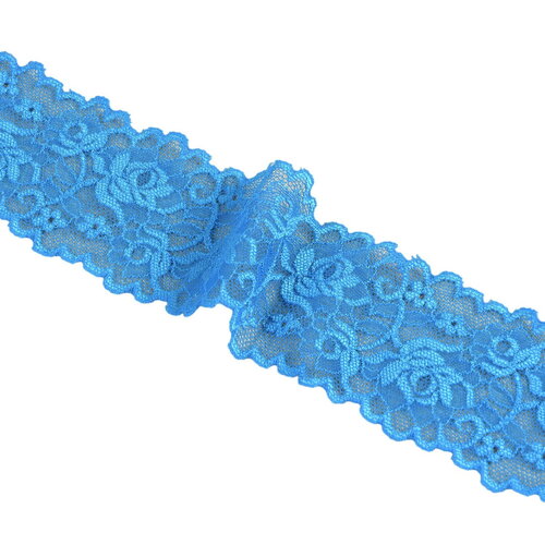 Dentelle élastique fleurs 62mm bleu roi au mètre