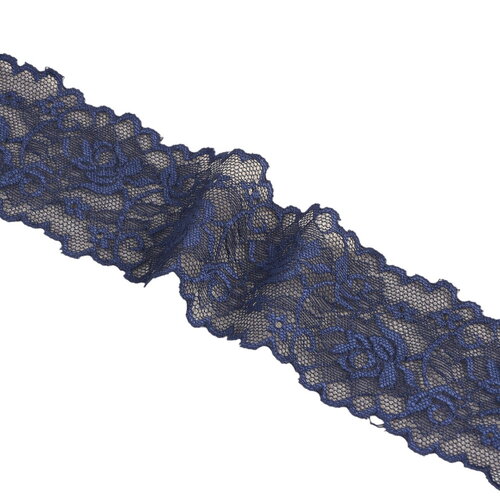 Dentelle élastique fleurs 62mm bleu marine au mètre