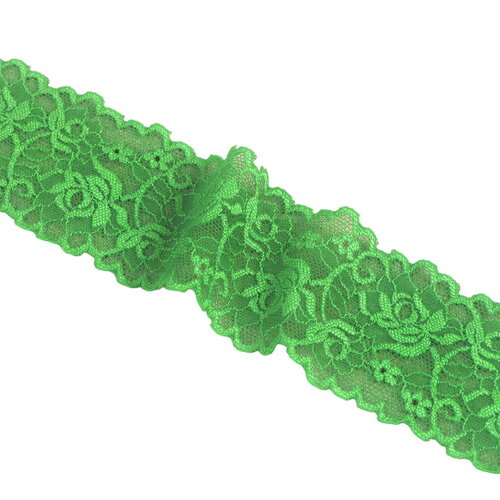 Dentelle élastique fleurs 62mm vert foncé au mètre