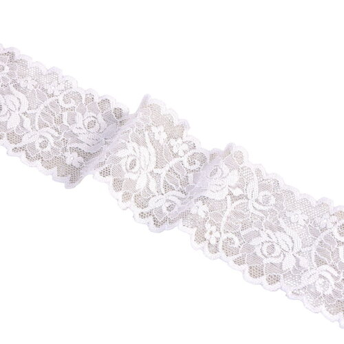 Dentelle élastique fleurs 62mm blanc au mètre