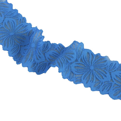 Dentelle élastique fleurs 57mm bleu roi au mètre