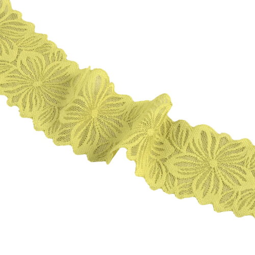 Dentelle élastique fleurs 57mm vert anis au mètre