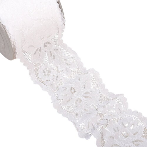 Dentelle rachel entre deux fleurs 100mm blanc au mètre