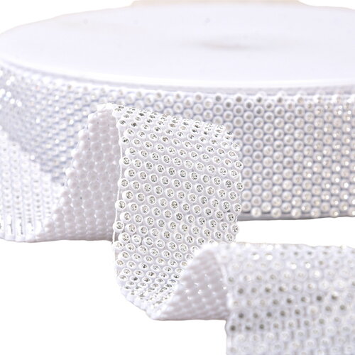 Bobine 8,8m galon pierres sur grille metal 38mm blanc