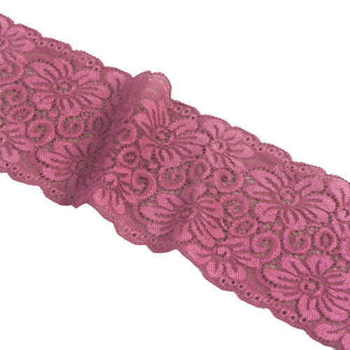 Bobine 15m dentelle élastique fleurs 85mm violet