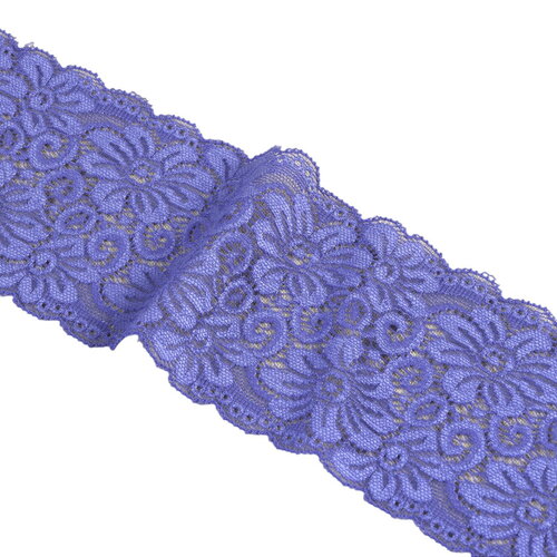 Bobine 15m dentelle élastique fleurs 85mm bleu violet