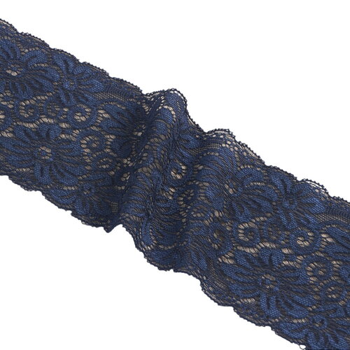 Bobine 15m dentelle élastique fleurs 85mm bleu marine