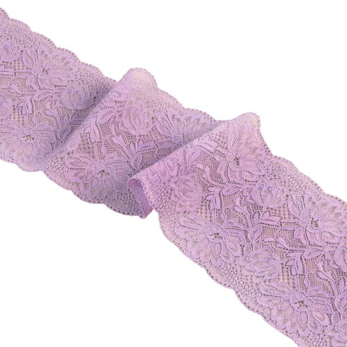 Bobine 15m dentelle élastique fleurs 102mm parme