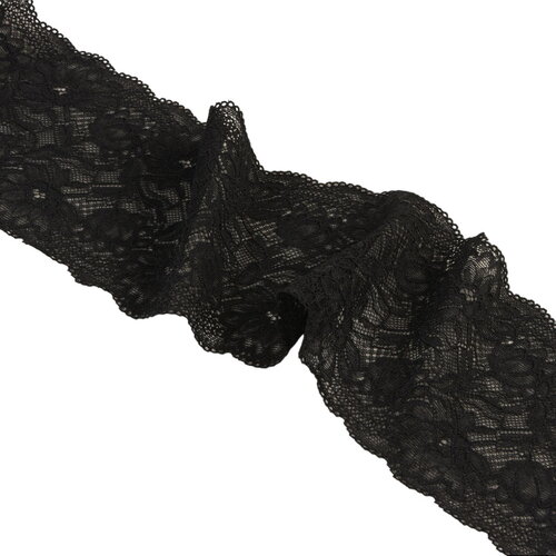 Bobine 15m dentelle élastique fleurs 102mm noir