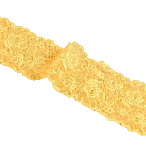 Bobine 15m dentelle élastique fleurs 62mm jaune or