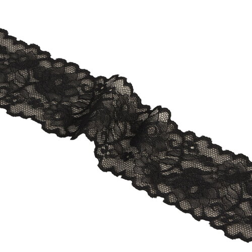 Bobine 15m dentelle élastique fleurs 62mm noir