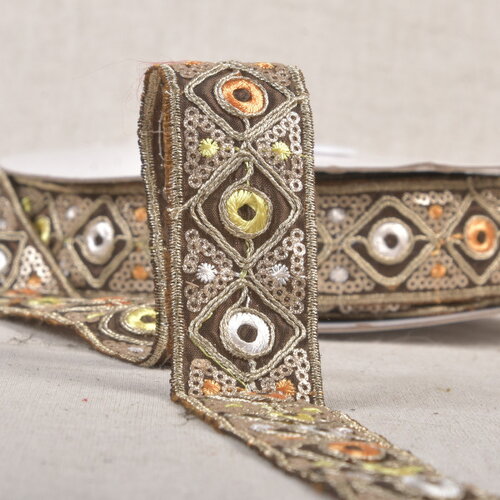 Galon indien brodé 30mm marron chocolat au mètre