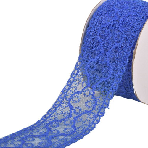 Dentelle entre deux petites fleurs 55mm bleu marine au mètre