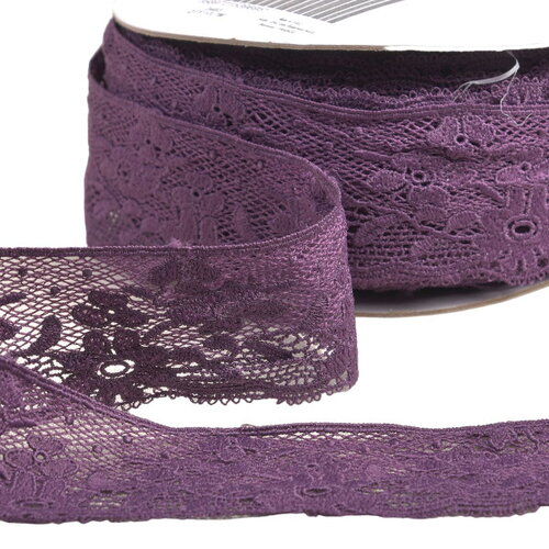 Dentelle fleurs 50mm prune au mètre