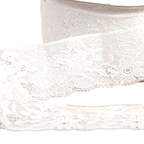 Dentelle fleurs 50mm blanc au mètre