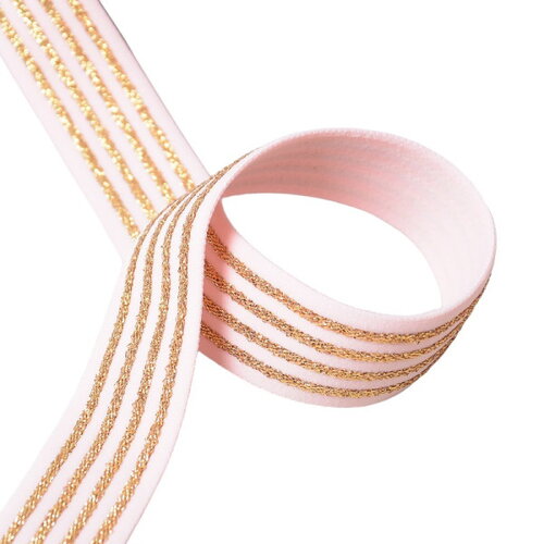 Elastique 4 bandes métalliques 32mm rose/or au mètre