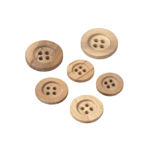 Lot de 6 boutons bois gros rebord 4 trous