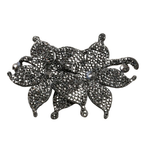Fleur broche strass 10cm x 7cm gris anthracite