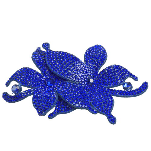 Fleur broche strass 10cm x 7cm bleu français