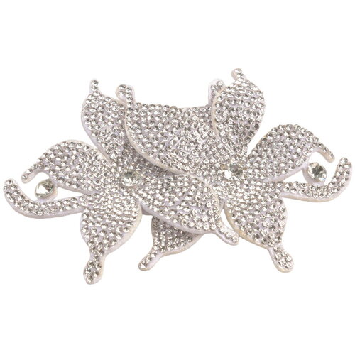 Fleur broche strass 10cm x 7cm blanc