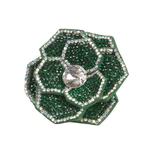 Fleur broche strass 10cm x 7cm vert normandie