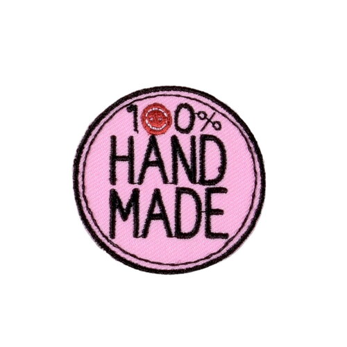 Ecusson thermocollant 100% handmade rond rose 3,5cm x 3,5cm