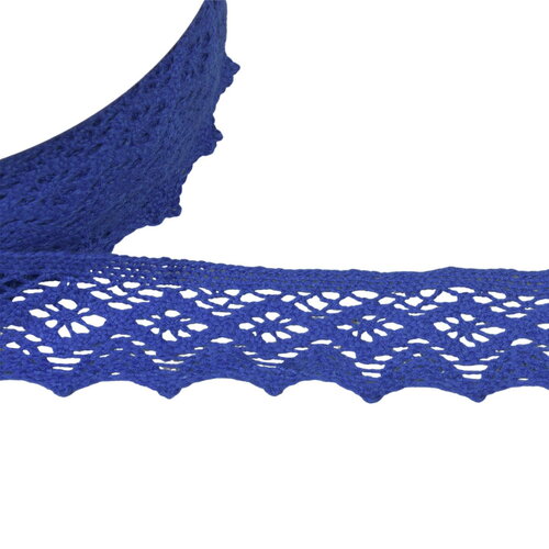 Bobine 20m dentelle coton losanges 42mm bleu roi