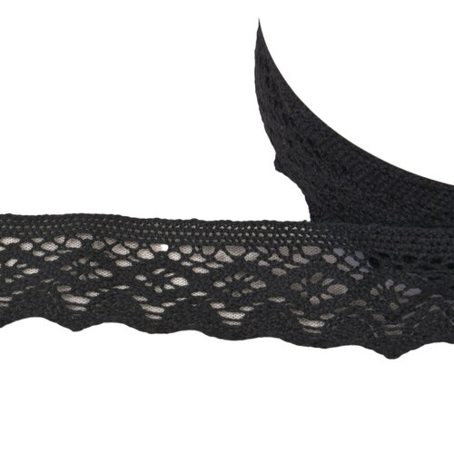 Bobine 20m dentelle coton losanges 42mm noir