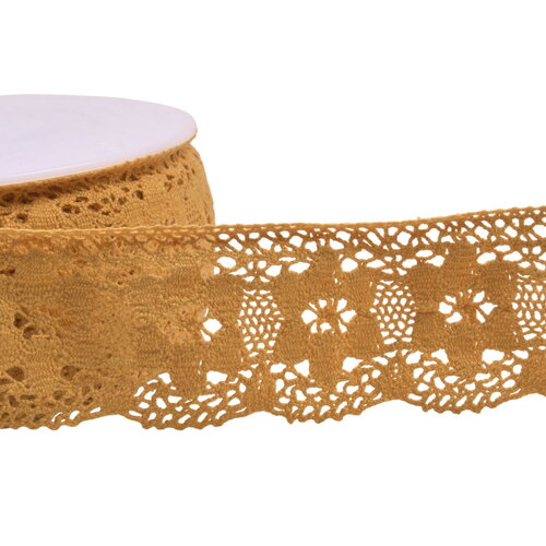 Bobine 20m dentelle coton fleurs 45mm moutarde