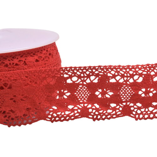 Bobine 20m dentelle coton fleurs 45mm rouge