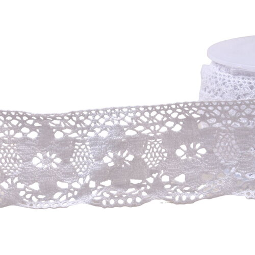 Bobine 20m dentelle coton fleurs 45mm blanc