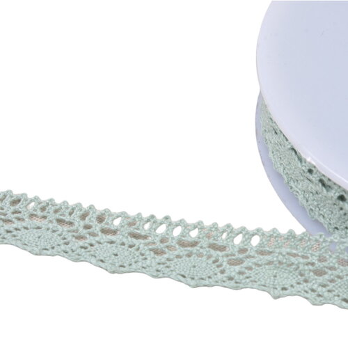 Bobine 20m dentelle coton "tortue" 20mm vert amande