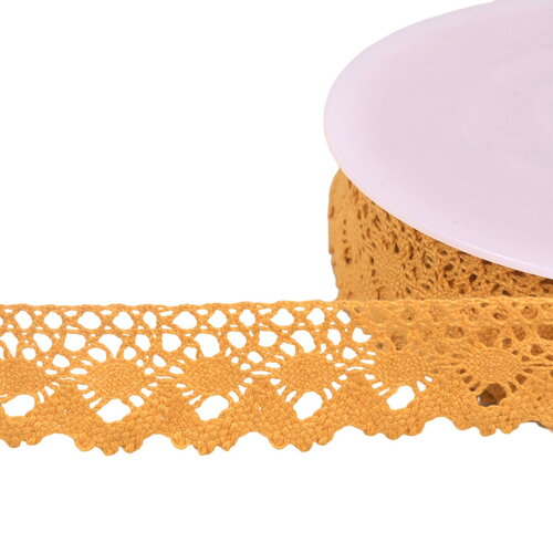 Bobine 20m dentelle coton couronne 30mm moutarde