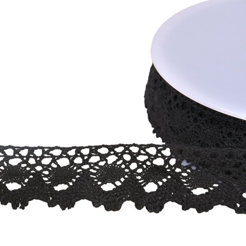 Bobine 20m dentelle coton couronne 30mm noir