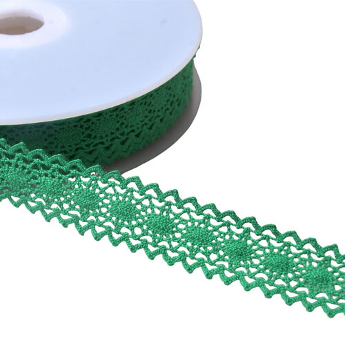 Bobine 20m dentelle coton entre deux "tortue" 23mm vert vif
