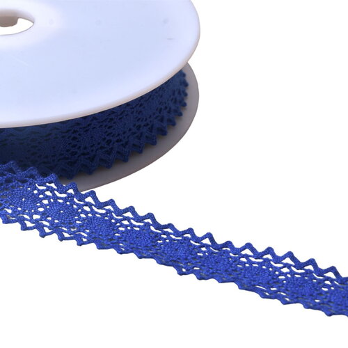 Bobine 20m dentelle coton entre deux "tortue" 23mm bleu roi