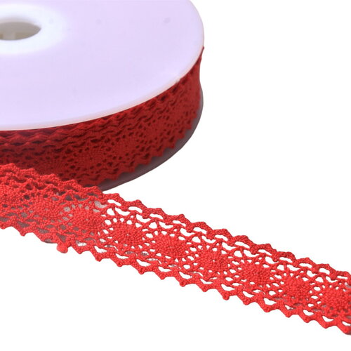 Bobine 20m dentelle coton entre deux "tortue" 23mm rouge