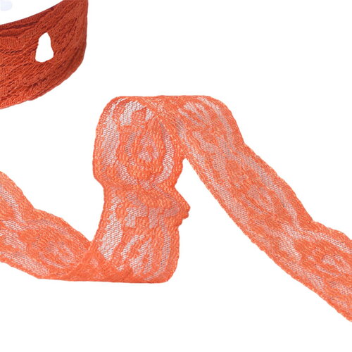 Bobine 20m dentelle rachel roses 28mm orange fluo