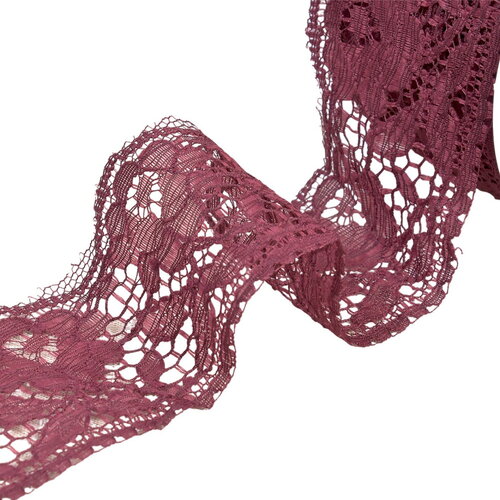 Bobine 20m dentelle rachel fleurs 60mm prune