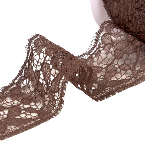 Bobine 20m dentelle rachel fleurs 60mm marron foncé