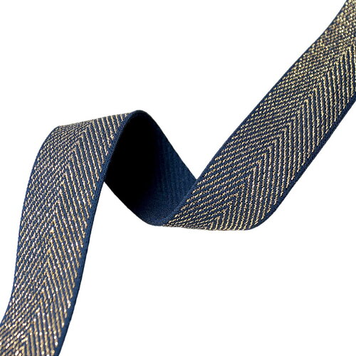 Bobine 20m élastique chevrons métalliques 32mm bleu marine/or