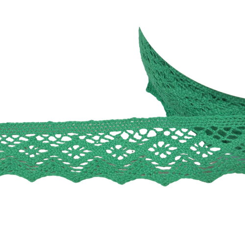 Dentelle coton losanges 42mm vert vif au mètre