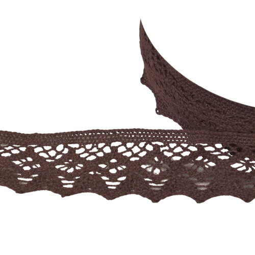 Dentelle coton losanges 42mm marron foncé au mètre