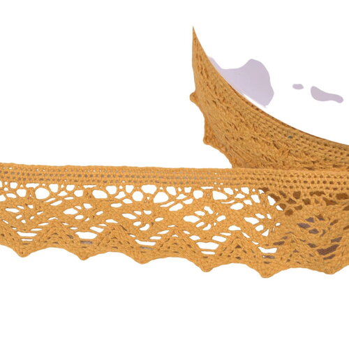 Dentelle coton losanges 42mm moutarde au mètre