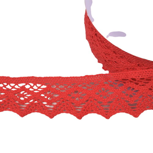 Dentelle coton losanges 42mm rouge au mètre