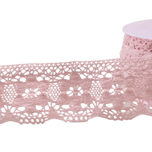 Dentelle coton fleurs 45mm rose clair au mètre